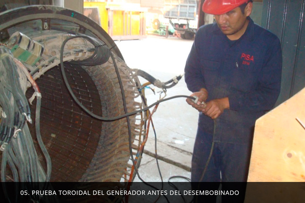 Prueba toroidal del generador antes del desembobinado